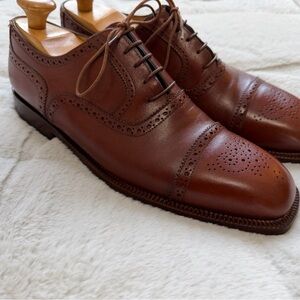 $995 Andrea Santoni Goodyear Welted Brown Brogue Oxford Dress Shoes 10